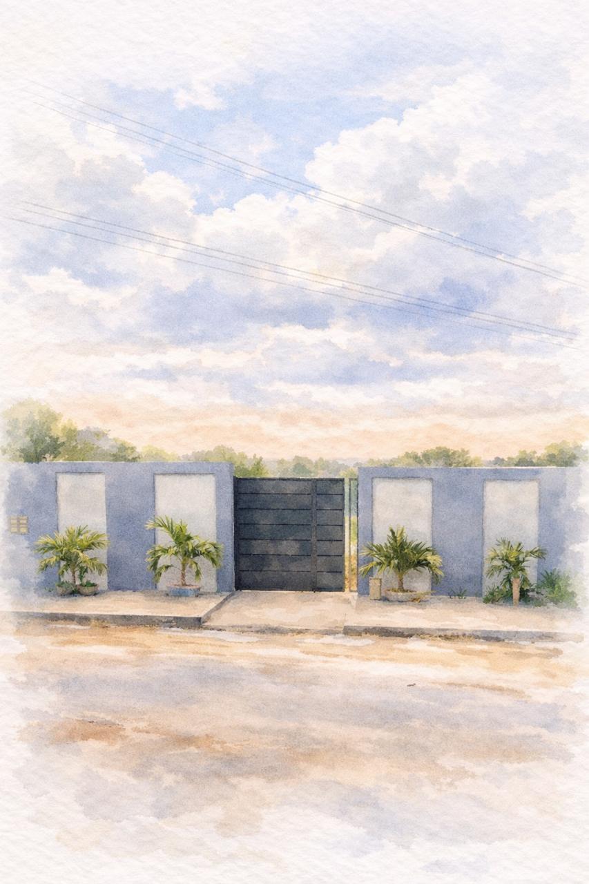 Ilustração em aquarela da entrada do local do casamento